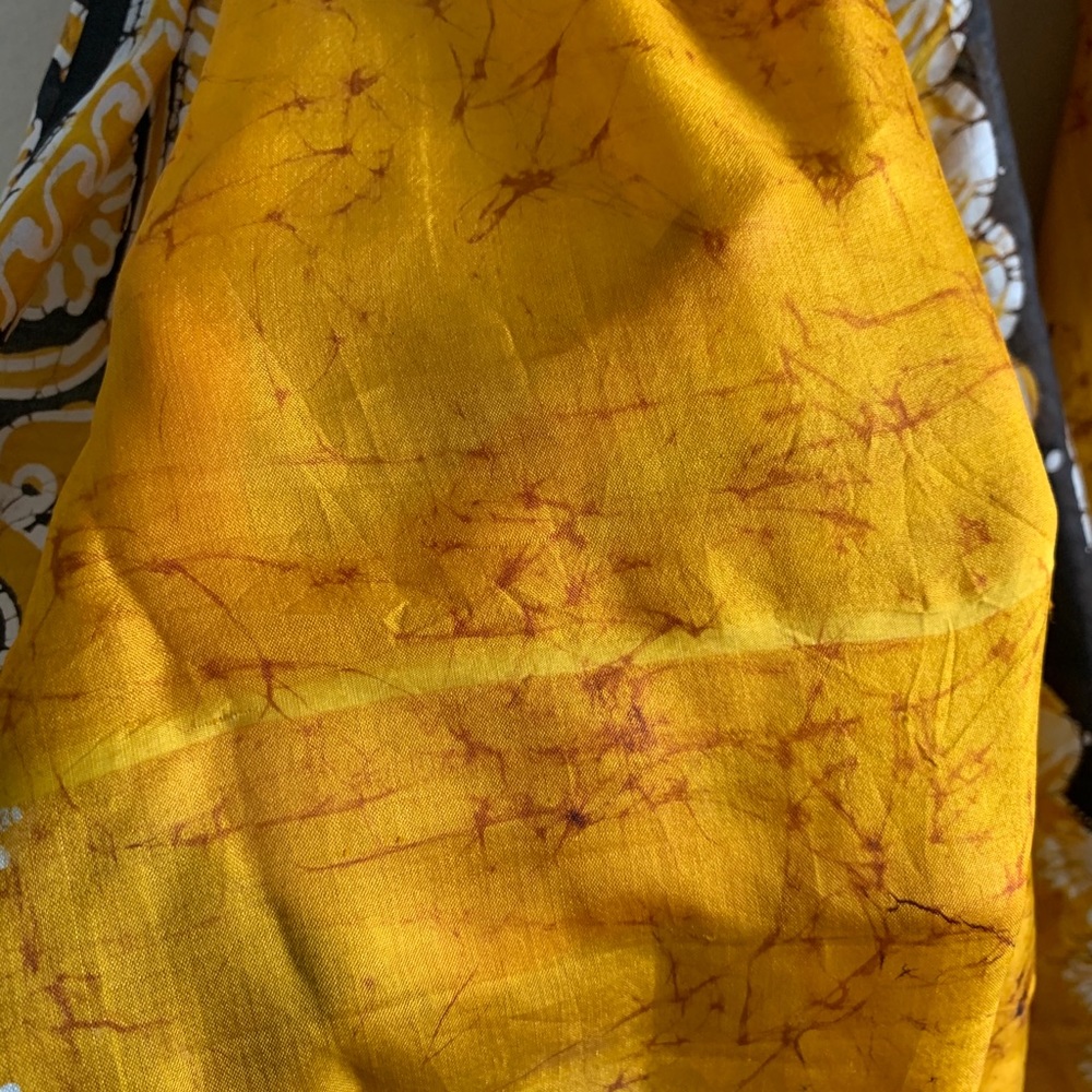 Patterned Tumeric Silk Sari / Shawl - image 7